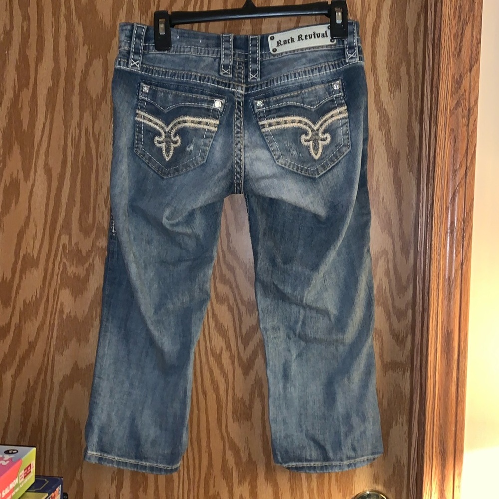 Rock revival cropped distressed low rise jeans